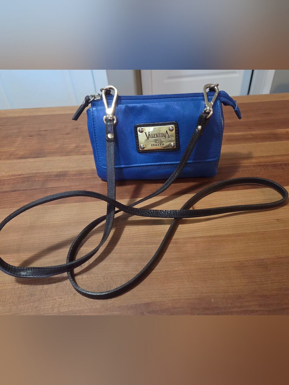 Vintage Valentina Blue Leather Crossbody Bag